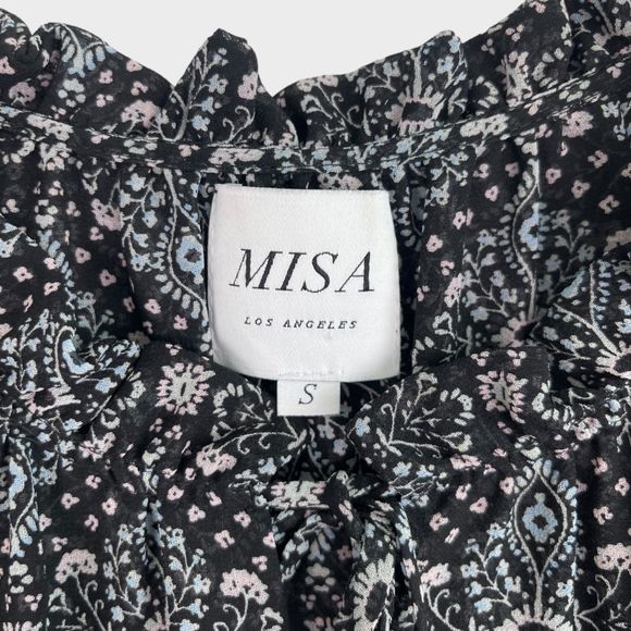 MISA Los Angeles Printed Split-Neck Blouson Tiered Ruffle Mini Dress Size Small - Picture 13 of 15